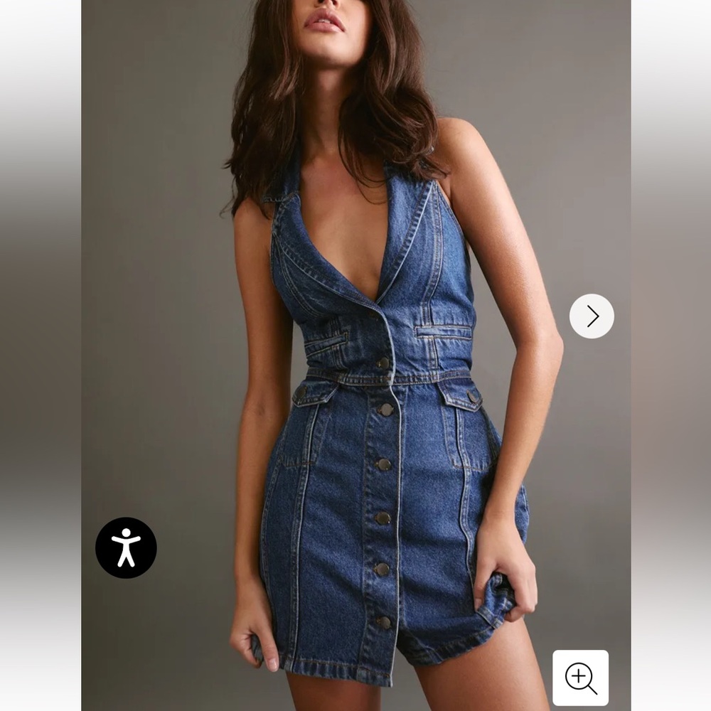 Nasty Gal Blue Denim Button-Front Overall Dress